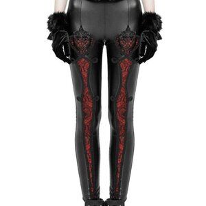 NWOT Vampire Freaks Red & Black PVC Leggings Goth Punk Rave Lace Drawstring M L